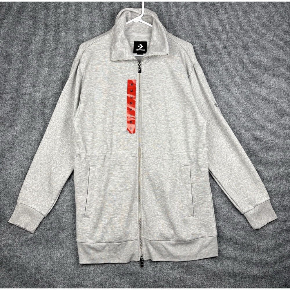 Converse Women's M Gray Full-Zip Long Jacket With Drawstring Waist F1073 New